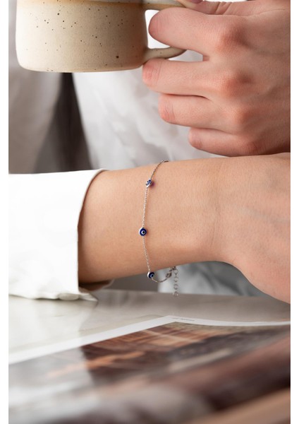 925 Ayar Gümüş Rodyum Tek Sıra Lacivert Nazar Göz Bileklik indirimleri