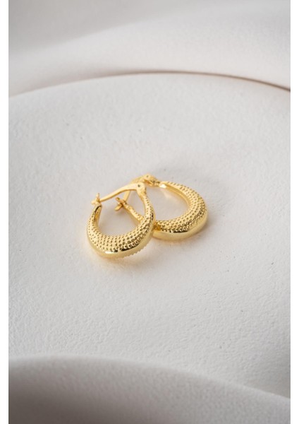 925 Ayar Gümüş Gold Rengi Noktalı U Şekil Tasarım Şarnel Küpe fırsatları