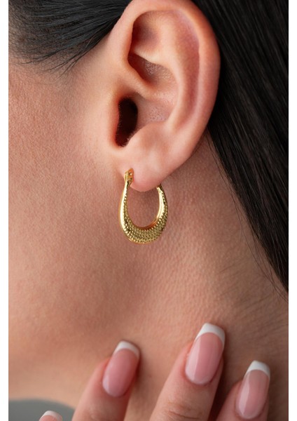 925 Ayar Gümüş Gold Rengi Noktalı U Şekil Tasarım Şarnel Küpe indirimleri