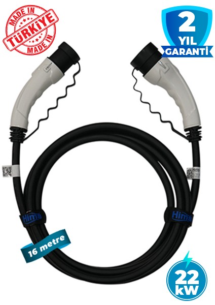 EMEF-22T2-SB-16 22KW Tip 2 Beyaz Soketli 16M Elektrikli Araç Şarj Kablosu