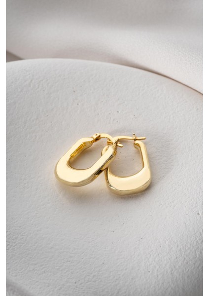 925 Ayar Gümüş Gold Rengi Tombul U Şekil Tasarım Şarnel Küpe fiyatları