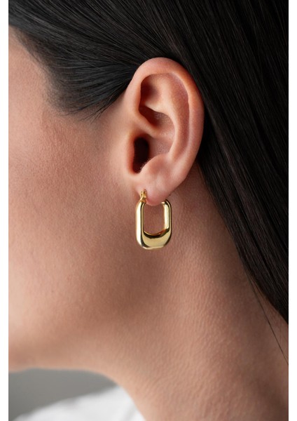 925 Ayar Gümüş Gold Rengi Tombul U Şekil Tasarım Şarnel Küpe modelleri