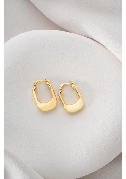 925 Ayar Gümüş Gold Rengi Tombul U Şekil Tasarım Şarnel Küpe fırsatları