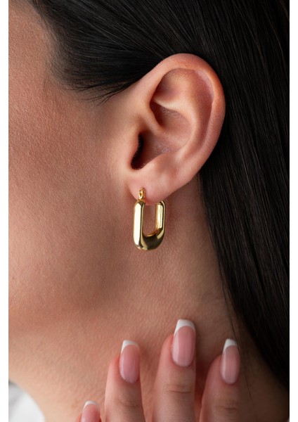 925 Ayar Gümüş Gold Rengi Tombul U Şekil Tasarım Şarnel Küpe indirimleri