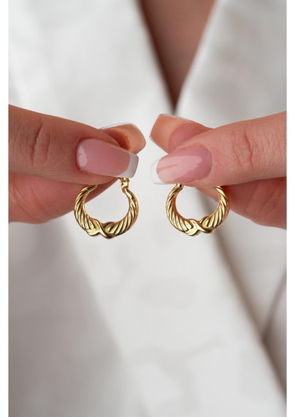 925 Ayar Gümüş Gold Rengi Sonsuzluk Desenli Şarnel Küpe