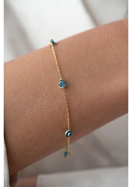 925 Ayar Gümüş Gold Tek Sıra Nazar Göz Bileklik fiyatları