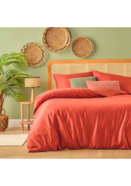 %100 Pamuk Saten Supreme Basic Super King Size Nevresim Seti Kiremit (260X240 Cm)