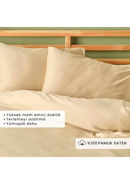 %100 Pamuk Saten Supreme Basic Super King Size Nevresim Seti Bej (260X240 Cm)