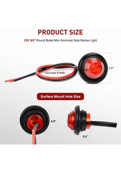 10 Adet 3/4 Inç Yuvarlak LED Gümrükleme Işıkları Kamyon Yan Işıklar Kamyon Rv Araba Otobüs Römork Karavan Için LED Yan Sinyal Işıkları (Yurt Dışından)