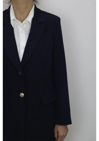Fistan Store Kadın Lacivert Klasik Kesim Normal Kalıp Çift Düğmeli Büyük Beden Yazlık Blazer Ceket fiyatları
