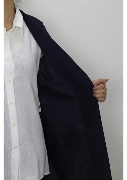 Fistan Store Kadın Lacivert Klasik Kesim Normal Kalıp Çift Düğmeli Büyük Beden Yazlık Blazer Ceket modelleri