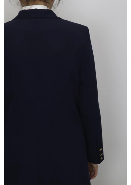 Fistan Store Kadın Lacivert Klasik Kesim Normal Kalıp Çift Düğmeli Büyük Beden Yazlık Blazer Ceket indirimleri