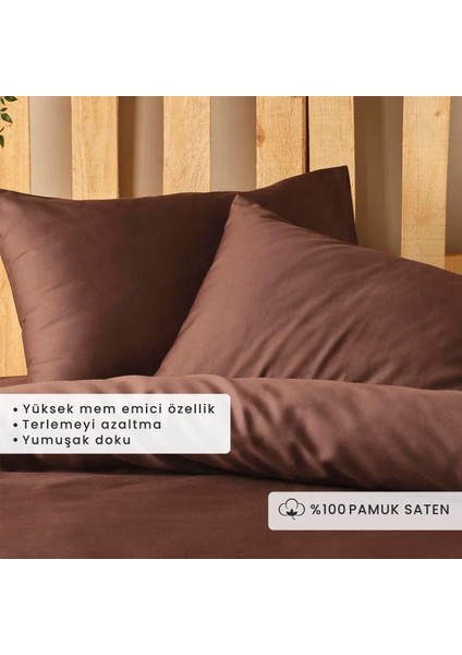 %100 Pamuk Saten Supreme Basic Super King Size Nevresim Seti Kahverengi (260X240 Cm)