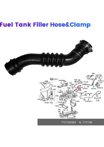 Araba Yakıt Deposu Dolum Hortumu + Kelepçe 77213-35380 Toyota Land Cruiser Prado 120 Serisi 2003-2010 7721335390 Yağ Boru Hattı (Yurt Dışından)