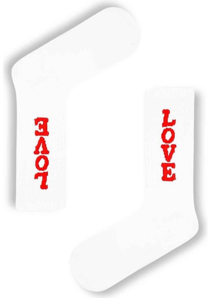 Kırmızı Love Yazılı Tenis Spor Çorap