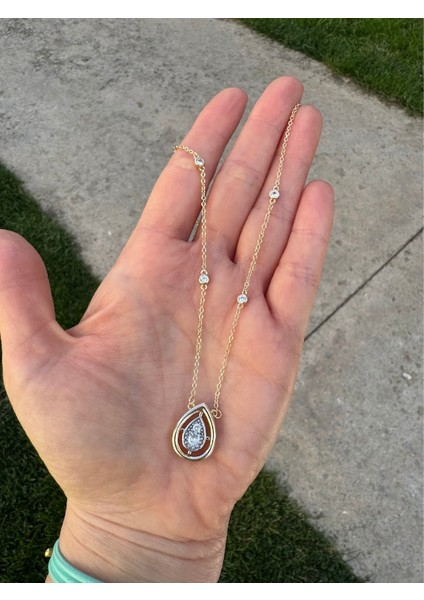 Özel Seri Damla Modeli Çift Renk Taşlı Kolye fırsatları