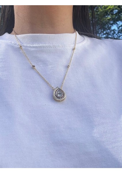Özel Seri Damla Modeli Çift Renk Taşlı Kolye indirimleri
