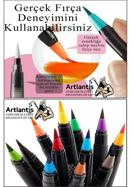 24 Renk Sulu Boya Fırça Uçlu Kalem 1 Paket 24 Lü Watercolors Brush Pen Suluboya Keçe Uçlu Karıştırma Fırçası modelleri