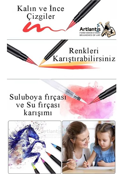 24 Renk Sulu Boya Fırça Uçlu Kalem 1 Paket 24 Lü Watercolors Brush Pen Suluboya Keçe Uçlu Karıştırma Fırçası fırsatları