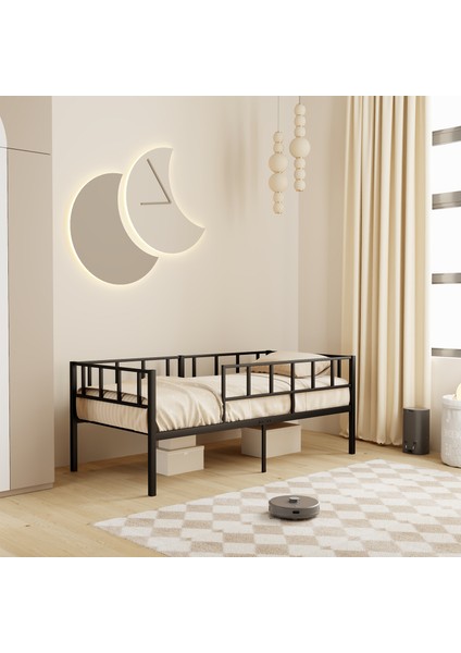 Zenit Metal Karyola Siyah 100x200 cm, Korkuluklu Karyola, Daybed