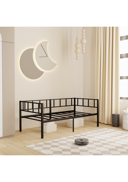 Zenit Metal Karyola Siyah 100x200 cm, Korkuluklu Karyola, Daybed fırsatları