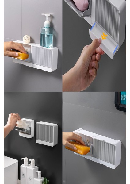 Çift Bölmeli Duvara Monte Sabunluk Organizer – Şık Güçlü Yapışkanlı 2 Bölmeli Banyo & Mutfak Beyaz