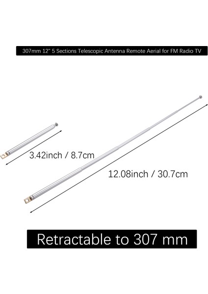 307MM 12" 5 Bölüm Teleskopik Anten Fm Radyo Tv Için Uzaktan Anten (Yurt Dışından)