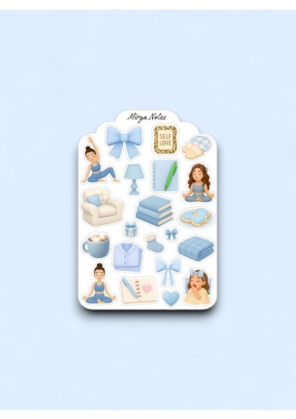 Mavi Cozy Temalı Sticker - Etiket - Çıkartma Bullet Journal, Ajanda, Planner, Günlük Için Uygun Set