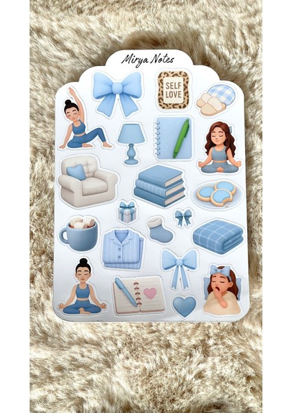 Mavi Cozy Temalı Sticker - Etiket - Çıkartma Bullet Journal, Ajanda, Planner, Günlük Için Uygun Set modelleri