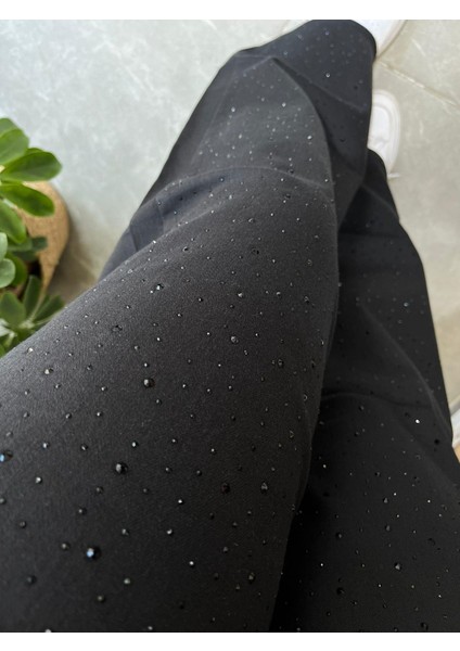 Mom Jeans Damla Taş Işlemeli Kot Pantolon Koyu Mavi 0291