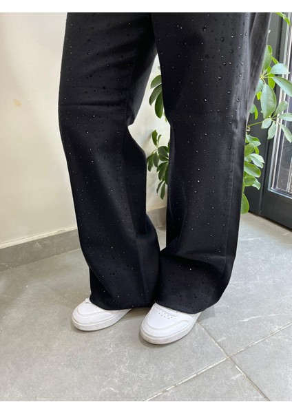 Mom Jeans Damla Taş Işlemeli Kot Pantolon Koyu Mavi 0291 fiyatları
