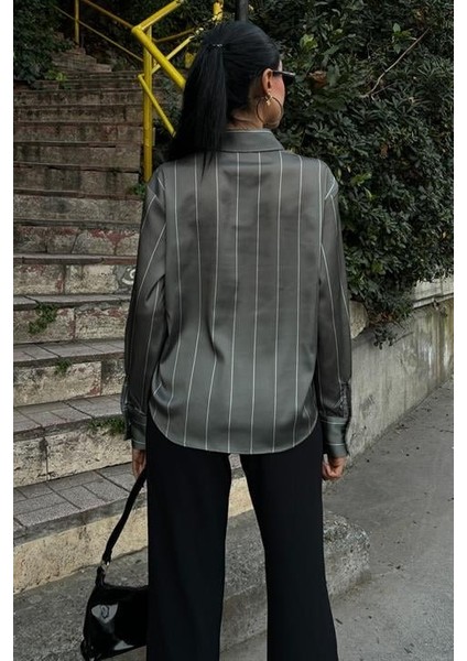 Chanel Saten Premium Çizgili Gömlek 3411