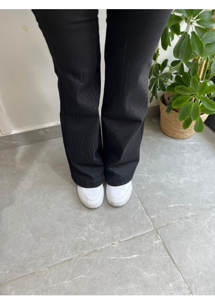 İspanyol Paça Taş İşlemeli siyah Pantolon 4000