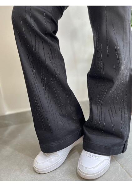 İspanyol Paça Taş İşlemeli siyah Pantolon 4000 modelleri