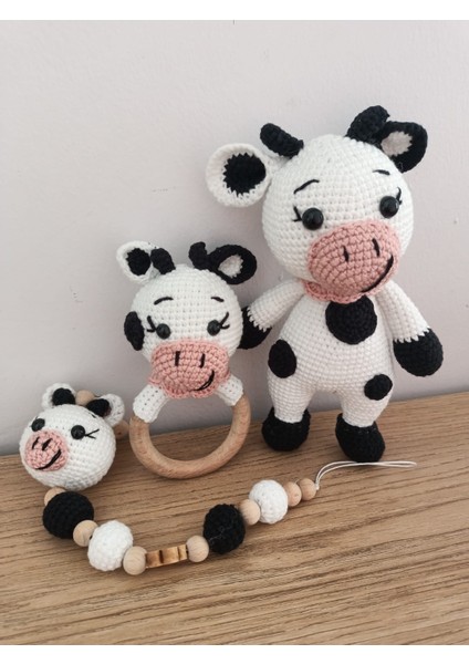 Amigurumi Sevimli Inek Dişlik Çıngırak Oyun Arkadaşım