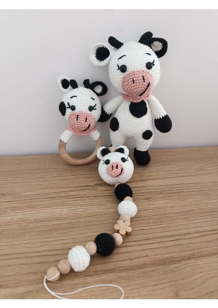 Amigurumi Sevimli Inek Dişlik Çıngırak Oyun Arkadaşım