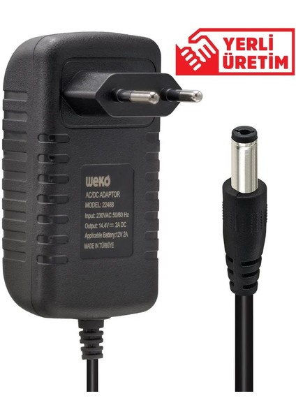 14.4 Volt - 2 Amper 5.5*2.5 Uçlu Kırmızı Yeşil Ledli Yerli Üretim Akü Şarj Cihazı