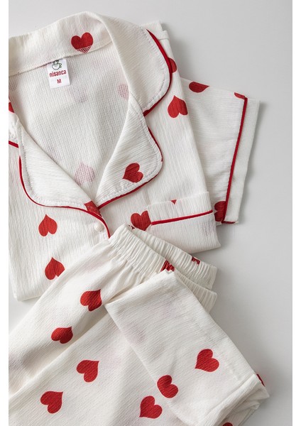 Kısa Kol Gömlek Yaka Kadın Pinterest Pijama Takımı - Yazlık Kadın Pijama- Geniş Beden Aralığı