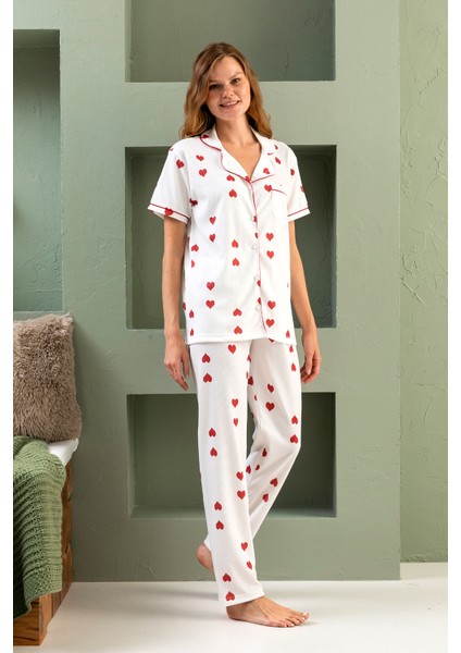 Kısa Kol Gömlek Yaka Kadın Pinterest Pijama Takımı - Yazlık Kadın Pijama- Geniş Beden Aralığı fırsatları