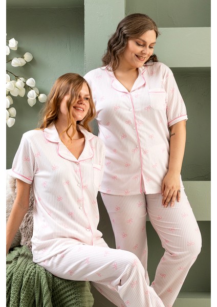 Kısa Kol Gömlek Yaka Kadın Pinterest Pijama Takımı - Yazlık Kadın Pijama- Geniş Beden Aralığı modelleri