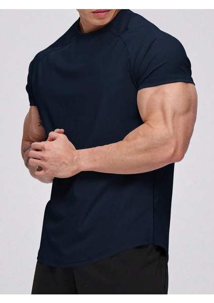 Erkek Spor Tişört Running Sports Gym Reglan Oval Kesim Penye T-Shirt Ovalt-Shirt