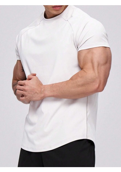 Erkek Spor Tişört Running Sports Gym Reglan Oval Kesim Penye T-Shirt Ovalt-Shirt