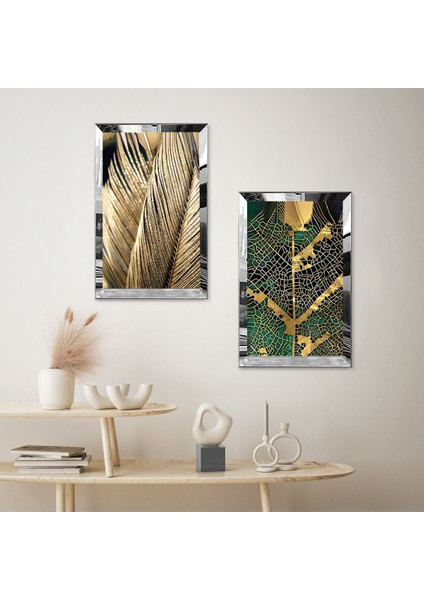 Gümüş Aynalı Pleksi Çerçeveli Soyut Gold Desenli Modern Ikili Mdf Tablo Seti fiyatları