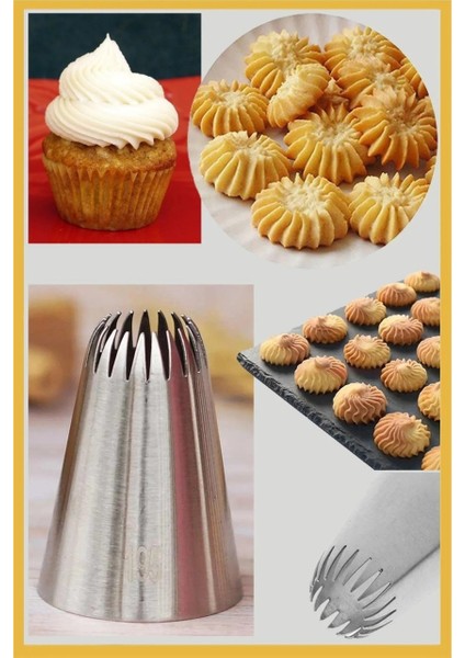 Paslanmaz Çelik Krema Sıkma Torbası Ucu (Şanti Torbası Ucu, Duy) 1 Adet + 4 Adet Şanti Torbası