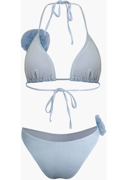 Mavi Gül Detaylı Bikini Takımı