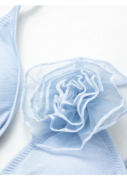 Mavi Gül Detaylı Bikini Takımı