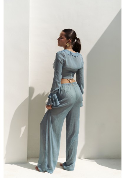 Olivia Mavi Gömlek Pantolon Takım