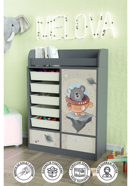 Little Astronaut Design "melova" 5 Sepetli 2 Çekmeceli Çok Amaçlı Oyuncak Dolabı
