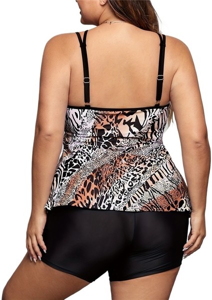 Yazlık Kadın Büyük Leopar Desenli Muhafazakar Bölünmüş Yüksek Bel Bikini Beden: 4xl Göğüs 112CM (Yurt Dışından)
