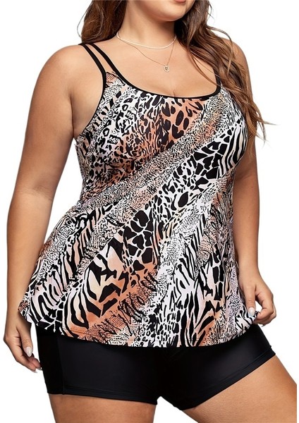 Yazlık Kadın Büyük Leopar Desenli Muhafazakar Bölünmüş Yüksek Bel Bikini Beden: 1xl Göğüs 94CM (Yurt Dışından)